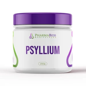 Psyllium em pote - Suplemento para redução de apetite e controle do colesterol. Imagem ilustrativa.