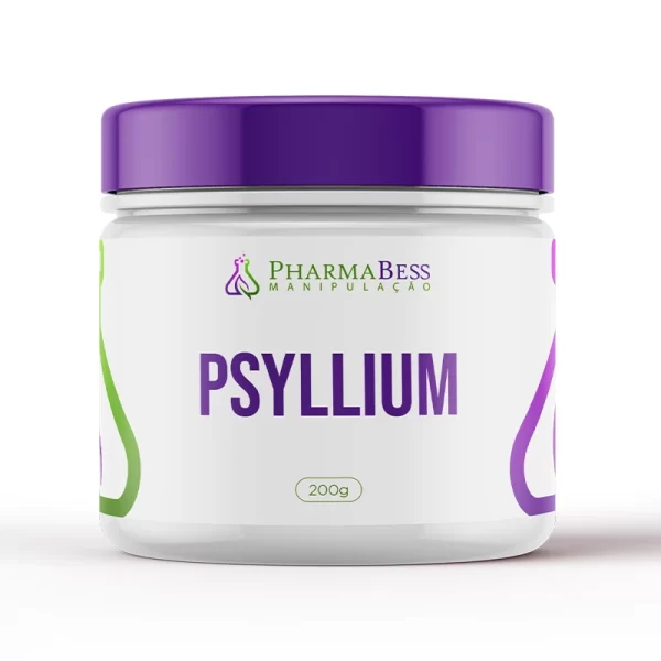 Psyllium em pote - Suplemento para redução de apetite e controle do colesterol. Imagem ilustrativa.