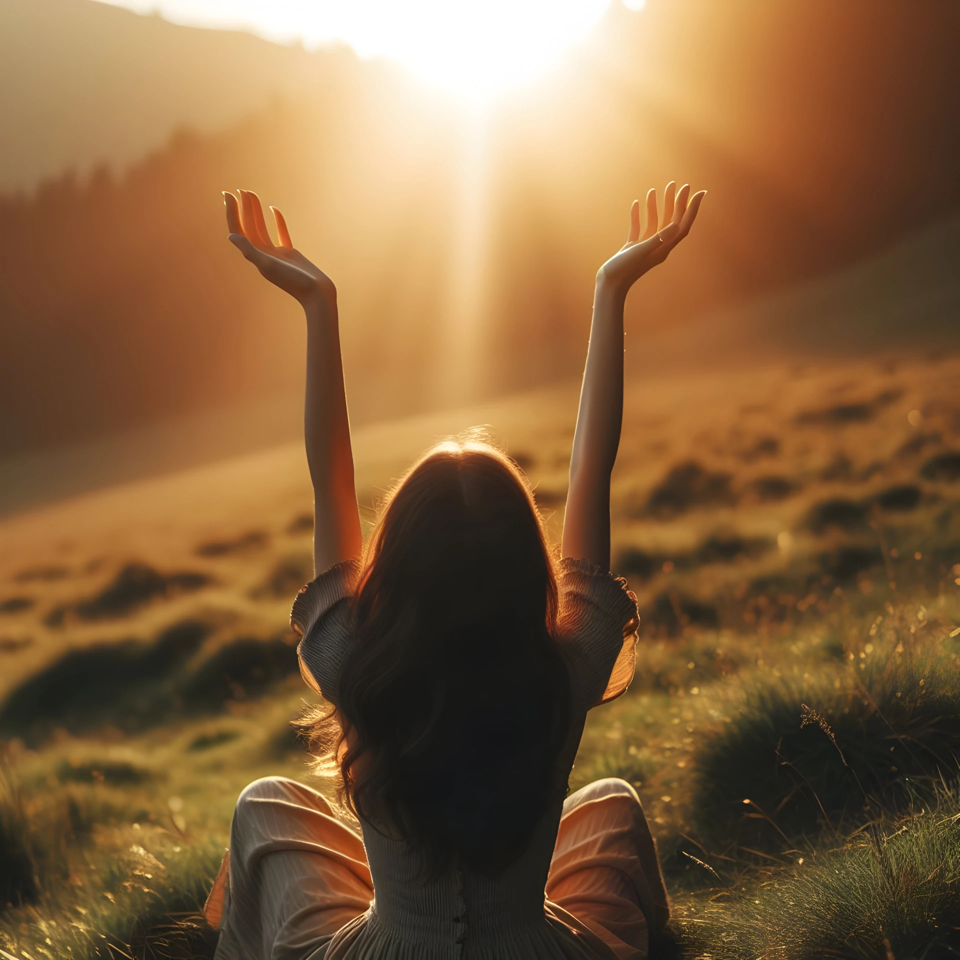 Mulher ao ar livre absorvendo vitamina D do sol.