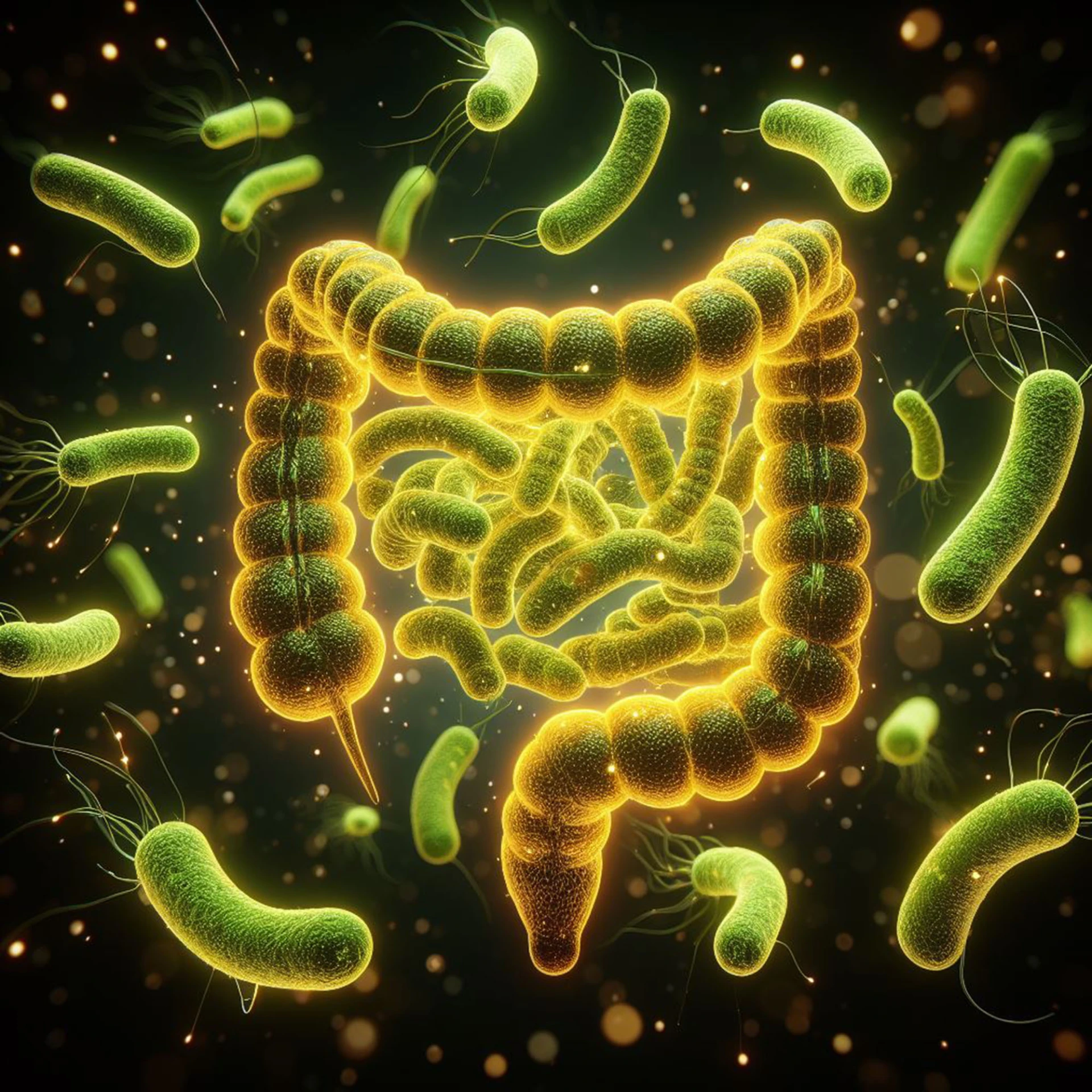 Modelo de intestino com bactérias flutuantes